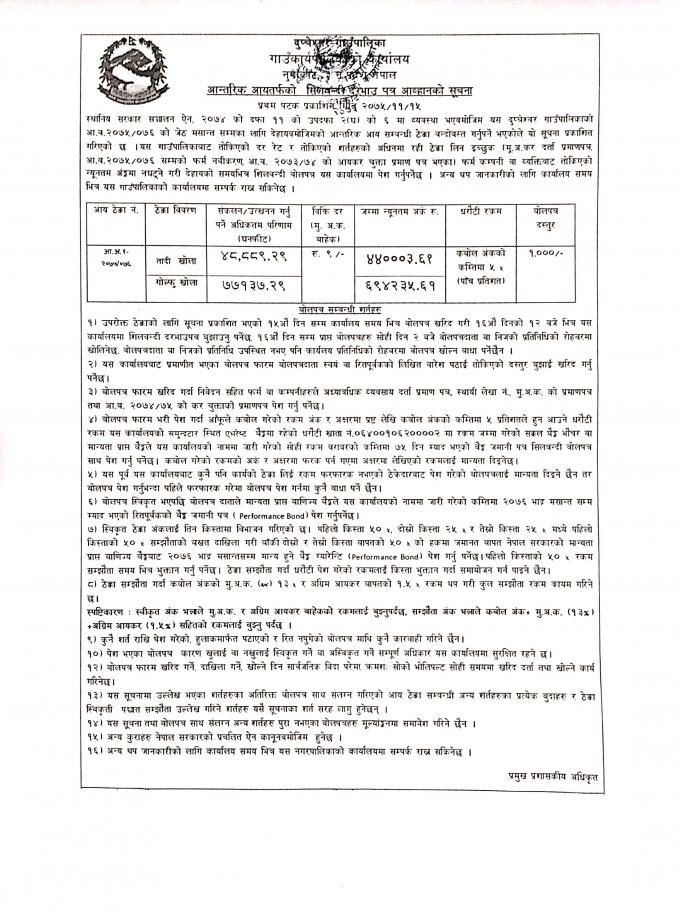 आन्तरिक आयतर्फको सिलबन्दी दरभाउ पत्र आव्हानको सूचना !